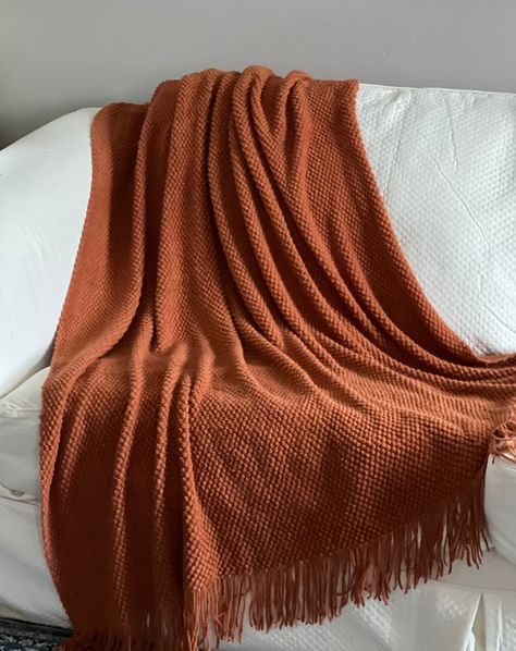 Burnt Orange Blanket, Burnt Orange Throw Blanket, Orange Throw Blanket, Burnt Orange Throw, Large Throw Blanket, Fall Throw Blanket, Knitted Throw Blanket, Orange Blanket, Fringe Throw Blanket