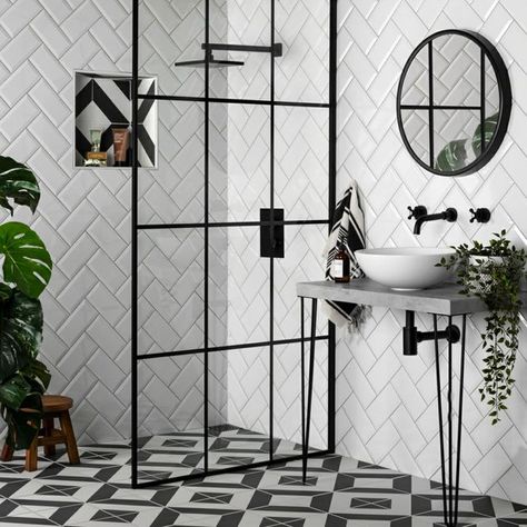 Brick Ceramic Tile, Grey Floor Tiles, White Wall Tiles, Metro Tiles, Victorian Tiles, Gorgeous Tile, Wood Effect Tiles, Black And White Tiles, Brick Tiles