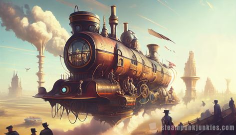 Steampunk Train, Steampunk Games, Two Door Jeep Wrangler, Steampunk City, Sky City, Floating City, Fantasy Map, Steampunk Art, City Landscape