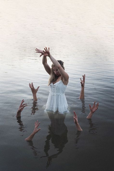 Photoshop editing helped this lake photo come together. Creepy Halloween photography. Creepy Lake, Witch Photos, Scary Photos, Lake Photoshoot, Creepy Photos, Halloween Photography, Water Nymphs, Portraiture Drawing, Body Photography