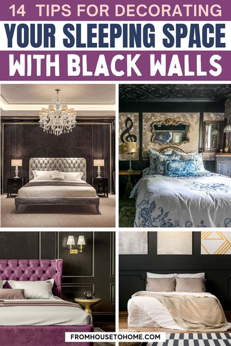 14 tips for decorating your sleeping space with black walls Black Walls Interior, Black Bedroom Walls, Black Bedroom Ideas, Black Walls Bedroom, Dramatic Bedroom, Black Room Decor, Painted Ceilings, Black Bedroom Decor, Interior Decorating Tips