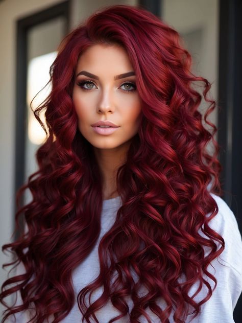 Dark To Red Hair Transformation, Makeup Ideas For Red Hair, Deep Red Hair Color Burgundy Wine, Bright Burgundy Hair, Scarlet Red Hair, Crimson Red Hair, Red Burgundy Hair Color, Deep Red Hair Color, Deep Red Hair