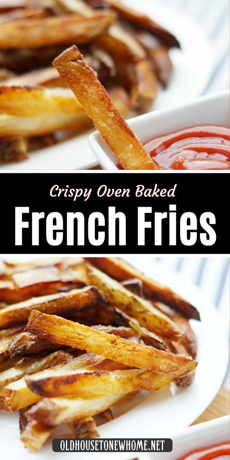 Crispy Baked French Fries Homemade Fries In Oven, Homemade Baked French Fries, Crispy Baked French Fries, French Fry Recipe Baked, Oven French Fries, Fries Recipe Oven, Oven Baked French Fries, Baked French Fries, Finger Food Desserts