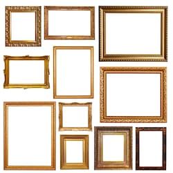 Old Gold Picture Frames, Gold Frame Gallery Wall, Gold Gallery Wall, Empty Picture Frames, Gold Living Room, Photo Wall Gallery, Function Room, Collage Picture Frames, Gallery Wall Frames