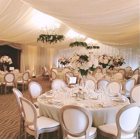 Low Ceiling Reception Ideas, Room Draping Wedding, Low Ceiling Wedding Decor, White Ceiling Drapes Wedding, Banquet Hall Wedding Decor Draping, Tulle Draping Wedding Ceiling Decor, Gym Wedding Reception Decoration Ceiling Draping, Ceiling Draping Wedding, Ceiling Draping Wedding Curtains & Drapes