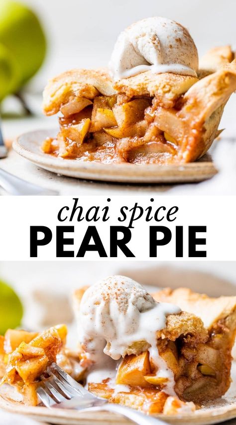 Pear Pie Recipe, Holiday Pies Recipes, Pear Dessert Recipes, Paleo Pie, Vegan Bakes, Flakey Pie Crust, Holiday Pie, Vegan Pie Crust, Chai Spices