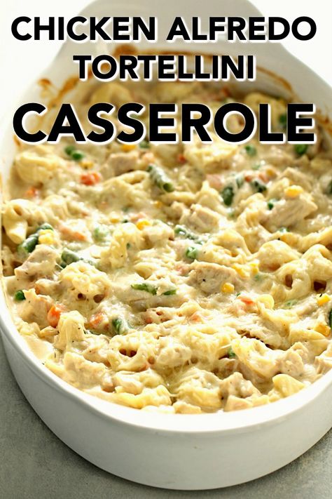 Chicken Alfredo Tortellini Casserole Tortellini Casserole Alfredo, Tortellini Alfredo With Chicken, Chicken Tortellini Casserole Recipes, Baked Chicken Tortellini Recipes, Chicken Tortellini Recipes, Chicken Tortellini Alfredo, Chicken Alfredo Tortellini, Cheesy Chicken Alfredo, Alfredo Tortellini