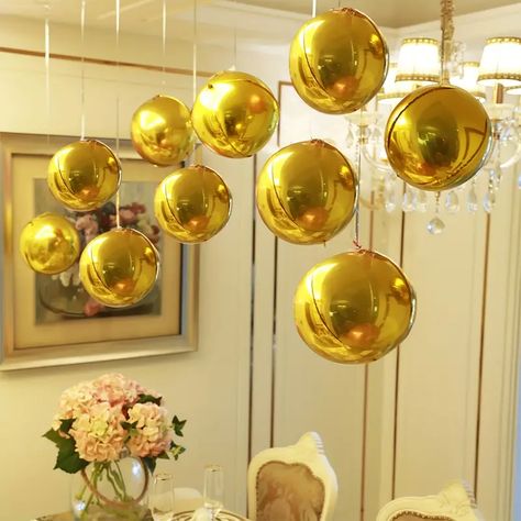 Golden Ball Foil Balloons, New Year Decor, Wedding Decor, Birthday Decor, Anniversary Decor, Graduation Decor, Holiday Decor, Celebration Decor, Indoor Decor, Party Decor Supplies - Temu Gold Theme Party Decorations, Gold Theme Party, Floating Decorations, Birthday Party Venues, New Years Dinner, New Year's Party Decorations, Birthday Party Set, New Year Decor, Gold Collar