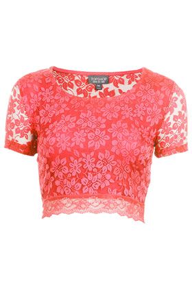 Topshop lace crop top Pink Lace Crop Top, Lace Crop Tops, Pink And Red, Red Top, Lace Shirt, Blouse Patterns, Saree Blouse Designs, Pink Lace, Crop Tee