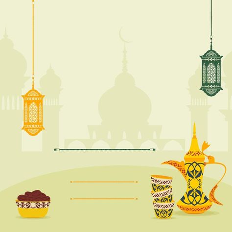 Editable Iftar Party Vector Background Concept Using Hanging Arab Lamp and Gahwa Coffee Also A Bowl of Date Palm Fruits in Front of Mosque Silhouette for Poster or Invitation Card of Islamic Moments Iftar Poster Background, Iftar Meet Poster Background, Iftar Party Poster, Iftar Party Invitation, Iftar Invitation, Mosque Silhouette, Party Vector, Iftar Party, Date Palm