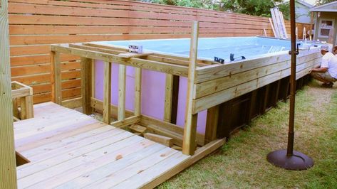 Swimming Pool Made From Dumpster | Gentlemint Dumpster Pool, Deck Piscina, Pool Deck Plans, Container Pool, Best Above Ground Pool, Hgtv Garden, Diy Swimming Pool, Stock Tank Pool, Outdoor Remodel