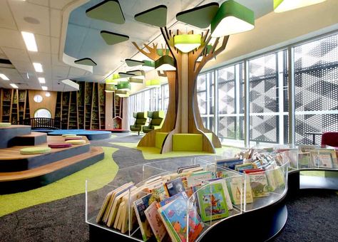 Exclusive: first look inside the New Springfield Library - Ipswich First Art Esthetics, Public Library Design, School Library Design, Kindergarten Interior, Indoor Playroom, Preschool Designs, Daycare Design, Home Gym Design Garage, Bibliotheque Design