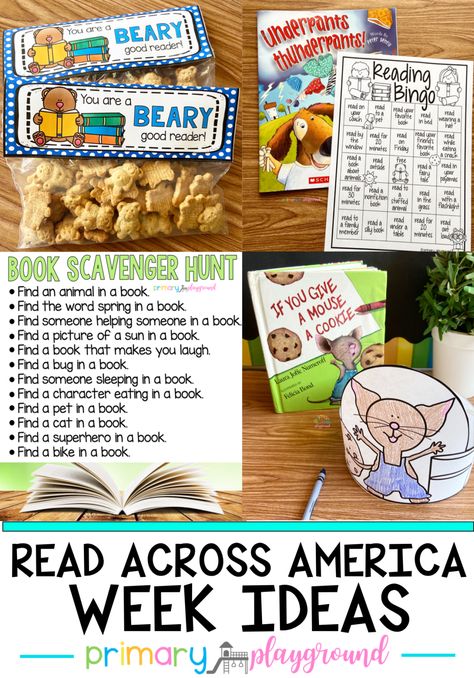 Read Across America Week Ideas - Primary Playground Reading Week Themes, Read Across America Ideas For School Activities, Reading Week Ideas, March Reading Month, Primary Playground, Read Across America Week, Reading Bingo, Family Literacy Night, March Reading