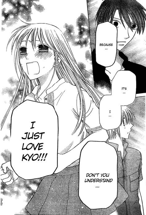 Tohru loves Kyo! ...AND SHE SAID IT BEFORE HIM... TOHRU said this before KYO.   Knowing these two, how does THAT work?! Kyo Manga, Fruits Basket Kyo, Fruits Basket Manga, Inu Yasha, Fruits Basket Anime, Kaichou Wa Maid Sama, Manga Couples, Fruits Basket, A Silent Voice