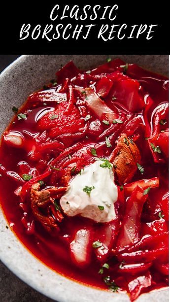 Classic Borscht Recipe Classic Borscht Recipe, Ukrainian Borscht, Root Vegetable Gratin, Cabbage Potatoes, Borscht Recipe, Borscht Soup, Eastern European Recipes, Kitchen Favorites, Potatoes And Carrots