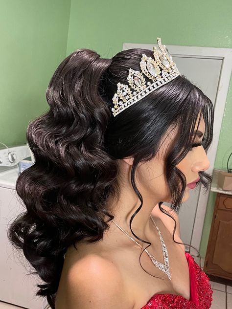 Quinceanera Ponytail Hairstyles, Quinceanera Hairstyles High Ponytail, Quince Hairstyles Ponytail, Red Quinceanera Hair, Quince Hairstyles Straight Hair, Quince Hairstyles With Crown Curls, Quinceanera Hairstyles Front And Back, Quinceanera Hairstyles Ponytail, Quinceanera Hairstyles Shoulder Length