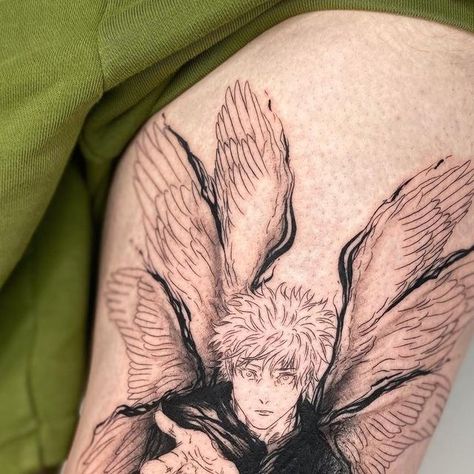 Gojo Tattoo, Biblically Accurate, Stylist Tattoos, Color Melting, Dark Tattoo, Anime Tattoos, Blackwork Tattoo, A Magazine, Skull Art