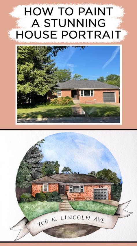 Stunning Watercolor House Portrait Tutorial – The Postman's Knock Draw Buildings Tutorials, Watercolor House Portrait Tutorial, Watercolor Paintings Of Houses, Watercolor Houses Illustration, Watercolor Houses Tutorial, Watercolor House Painting Tutorial, Watercolor House Painting Simple, Acrylic House Painting, Building Watercolor Painting