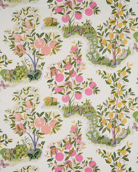 Schumacher Citrus Garden Wallpaper, Schumacher Citrus Garden, Citrus Garden, Josef Frank, Garden Indoor, Schumacher Fabric, Hand Drawn Pattern, Blue House, Printed Pillow