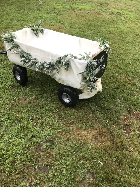 Radio Flyer Wedding Wagon Ideas, Wagon Decor For Wedding, Decorate Wagon For Wedding, Wagon Ideas For Wedding, How To Decorate A Wagon For A Wedding, Decorating Wagon For Wedding, Wagon For Wedding Ring Bearer, Wedding Wagon Ideas, Wagon Decorated For Wedding