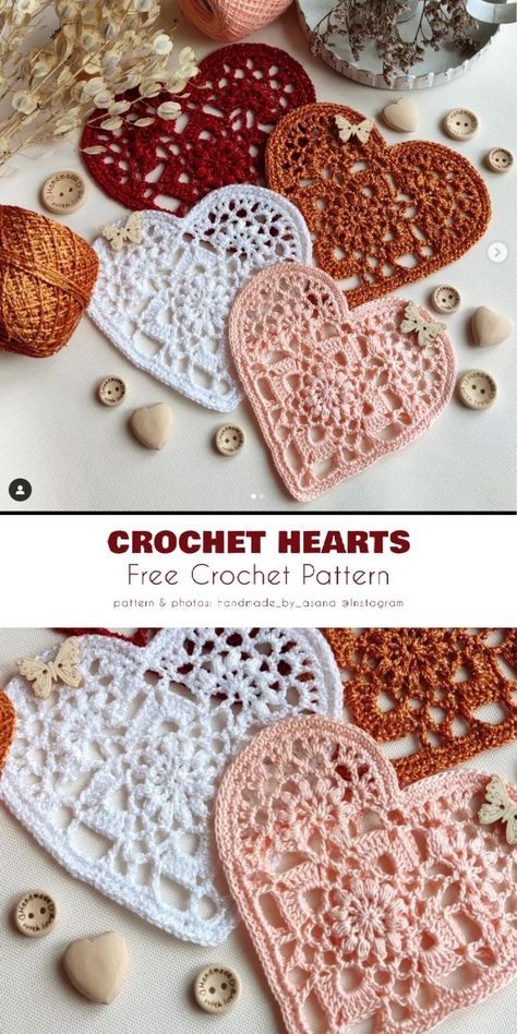 Virkning Diagram, Crochet Hearts, شال كروشيه, Crochet Heart Pattern, Wreaths Ideas, Diy Christmas Wreaths, Valentines Crochet, Crochet Doily Patterns, Crafts Paper