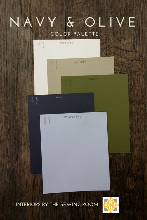 Navy & Olive Color Palette - find more inspiration at https://interiorsbythesewingroom.wordpress.com/2015/01/16/color-inspiration-navy-and-olive/ Blue And Green Living Room, Navy Color Palette, Navy Living Rooms, Green Living Room, Green Color Schemes, Green Colour Palette, Room Color Schemes, Living Room Green, Blue Colour Palette