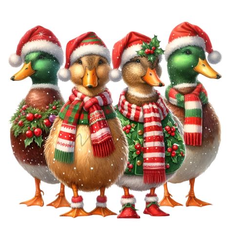 Christmas Png Designs, Christmas Duck Drawing, Funny Ducks, Duck Png, Duck Christmas, Christmas Birds, Christmas Attire, Christmas Duck, Santa Hats