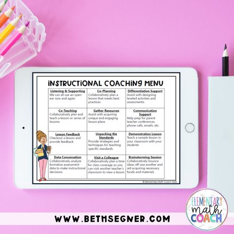 What Instructional Coaching Is and Is Not - Beth Segner Math Instructional Coach Office, Instructional Coach Office Set Up, Instructional Coaching Menu, Literacy Coach Office, Instructional Coach Office, Instructional Coaching Tools, Math Instructional Coach, Math Coaching, Academic Coaching