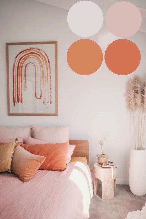 Create a space that reflects your masculinity with masculine peach and white bedroom ideas. Infuse your bedroom with bold peach tones and crisp white accents that exude strength and sophistication. Incorporate sleek furniture and minimalist decor for a modern look. Experience the power of a peach and white bedroom that is both masculine and stylish. 💪🛏️ #masculinestyle #peachandwhite #boldtones #sleekdesign #modernlook Peach Color Living Room Decor, Salmon Bedroom Ideas, Girls Room Color Scheme, Salmon Bedroom, Warm Bedroom Colors, Peach Rooms, Peach Bedroom, Pastel Bedroom, Bedroom Colour Palette