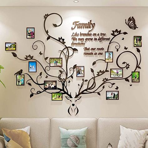 Family Tree Wall Decor, Photo Frame Tree, Family Tree Picture Frames, Family Tree With Pictures, Frame Wall Collage, Collage Diy, Family Photo Frames, Family Tree Wall Decal, Memory Tree