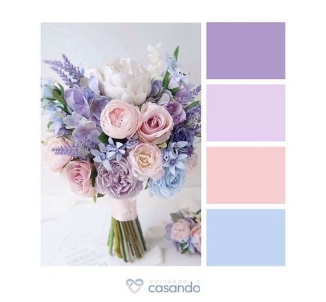 Light Blue Purple And Pink Wedding, Pink Purple And Blue Wedding Colors, Wedding Flower Inspiration Color Schemes, Purple Pink Blue Wedding Theme, Lavender Pink And Blue Wedding, Pink Blue And Purple Wedding Theme, Purple Engagement Decor, Light Purple Wedding Decor, Wedding Color Palette Pastel