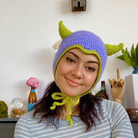 Handmade Crochet Devil Bonnet (slime & mellow)... - Depop Devil Bonnet, Mantis Costume, Crochet Headwear, Crochet Bonnet, Halloween Hat, Halloween Hats, Praying Mantis, Crochet Inspo, Crochet Inspiration