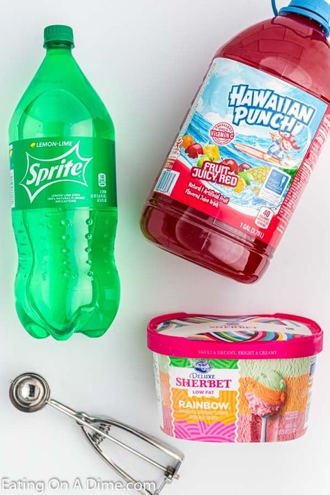 Hawaiian Punch And Sprite Recipe, Fruit Punch With Sherbert, Hawaiian Punch Party Punch With Sherbert, Sorbet Punch Recipes Non Alcoholic, Sprite Sherbert Punch, 7up Punch Sherbert, Sherbet Drink Recipes, Easy Sherbet Punch Recipes, Wedding Punch Recipes With Sherbert