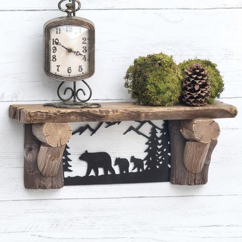 Pine Ridge Bears Wall Shelf Rustic Accent Furniture, Montana Decor, Dresser Decoration, Modern Cabin Decor, Mountain House Decor, Woodland Home Decor, Rustic Wood Crafts, Twig Furniture, Moose Decor