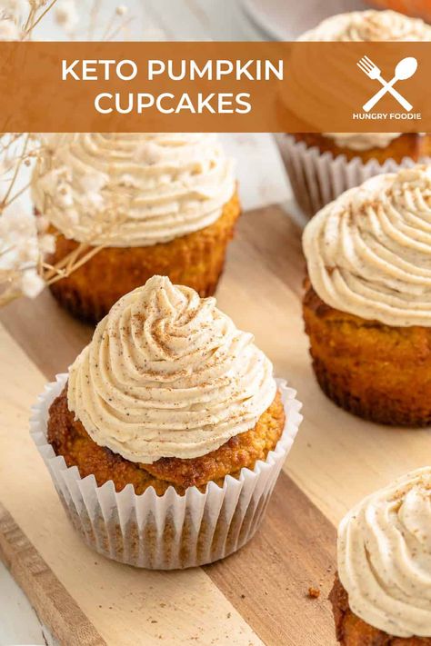 Pumpkin Cupcakes With Cream Cheese, Pumpkin Spice Latte Cupcakes, Pumpkin Cupcake Recipes, Dairy Free Frosting, Keto Cupcakes, Keto Cakes, Pumpkin Cupcake, Keto Cream, Cupcakes With Cream Cheese Frosting