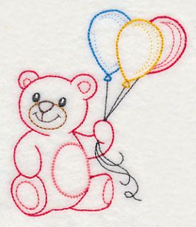 Teddy Bear with Balloon Bunch (Vintage) Vintage Embroidery Transfers, Hand Embroidery Patterns Free, Hand Embroidery Videos, Embroidery Transfers, Hand Work Embroidery, Embroidery Patterns Vintage, Pola Sulam, Embroidery Motifs, Embroidery Patterns Free