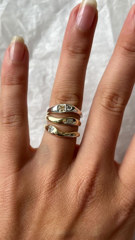 GRANDMAS JEWELLERY (@ninetwo.5) • Instagram photos and videos Wedding Bands Mixed Metal, Mixed Metal Rings Stack, Ring Stack Inspiration, Mixed Metal Rings On Hand, Mixed Metal Engagement Ring Stack, Oura Ring Styling, Mixed Metal Ring Stack, Ring Stacking Ideas, Gold Rings Women