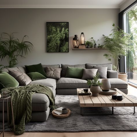 Green and grey, the perfect ballet—a harmonious duo that makes your day!" 💚 Our green and grey cushions on a grey sofa offer a balanced and inviting look for any room. 🌫️ Find your equilibrium at 👉 https://covermycushion.com/pages/cushion-ideas-for-grey-sofas 🌿 #CoverMyCushion #GreenAndGrey #BalancedBeauty How To Add Color To A Grey Living Room, Comfortable Minimalist Living Room, Gray Couch Decor Ideas, Earthy Apartment Aesthetic, Earthy Living Room Ideas, Living Room Design Green, Gray Sofa Living, Green Living Room Decor, Grey Sofa Living Room