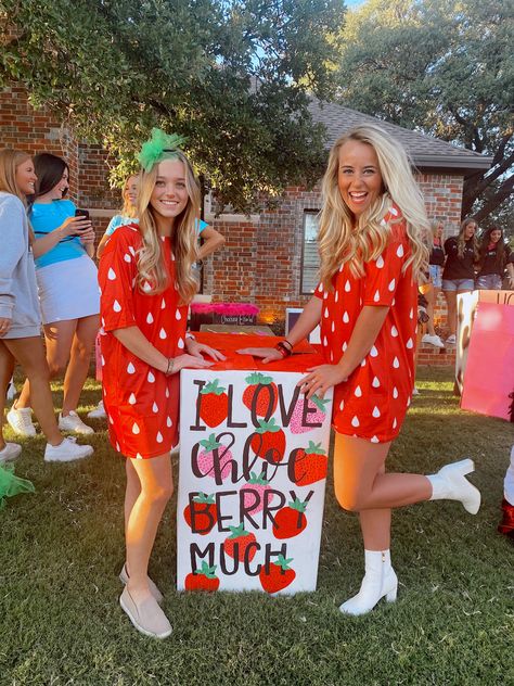 strawberry, sorority, big and little, big little reveal, berries Sorority Reveal Ideas, Sorority Sister Reveal Ideas, Big Sister Reveal Ideas Sorority, Berry Big Little Reveal, Big Sister Reveal Ideas Cheer, Strawberry Sorority Theme, Little Big Reveal Ideas, Flower Big Little Reveal, Strawberry Big Little Reveal