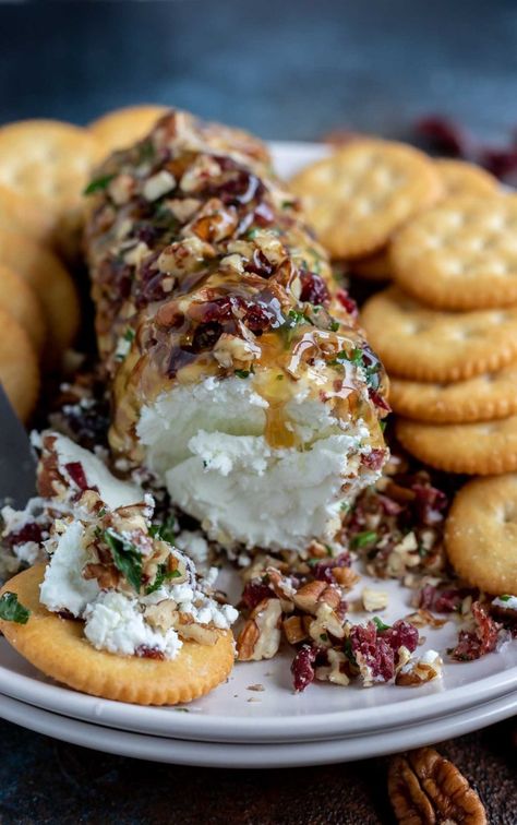 Make this Pecan Cranberry Goat Cheese Appetizer Recipe in minutes with just a few simple ingredients. A goat cheese log will stand out at holiday feasts or parties. #goatcheeserecipes #appetizerrecipes #easyappetizerrecipes #holidayrecipes #cheeserecipes #partyrecipes Chalet Appetizers, Appetizers With Goat Cheese, Goat Cheese Recipes Appetizers, Cheese Log Recipes, Cranberry Goat Cheese, Goat Cheese Log, Cheese Recipes Appetizers, Goat Cheese Appetizer, Baked Goat Cheese