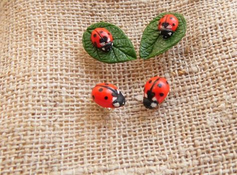 Ladybug earrings, Ladybug studs, polymer clay jewelry, Ladybug jewelry, ladybird studs, lady beetle earrings, ladybird jewelry, lady beetle jewelry, Insects jewelry, Ladybug tiny studs, ladybug post stud, cute earringsLadybug earrings studs made by me of polymer clay. Earrings on the base sterling silver, metall or acrylic,  you can choose. Sterling silver base- handmade (made in Ukraine) length 7/16" (Made by jewelers by hand and do not have the hallmarked ).Ear studs are available in two varia Clay Ladybird, Beetle Jewelry, Ladybug Earrings, Ladybug Jewelry, Lady Beetle, Weird Jewelry, Diy Earrings Polymer Clay, Lady Bugs, Jewelry Cute