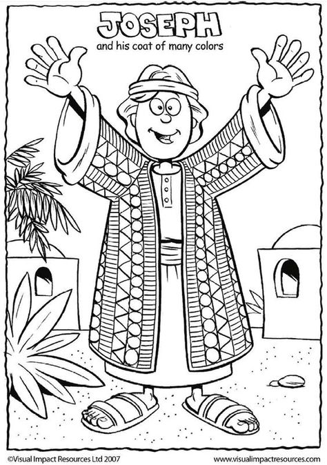 Joseph and His Coat - Coloring  for Sunday School: September Photo Challenge, Vbs Jungle, Joseph's Coat, Village Kids, Sunday School Coloring Pages, Godly Play, Bible Story Crafts, Sunday School Kids, Preschool Bible