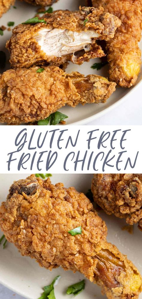 This gluten free fried chicken recipe uses simple ingredients for perfectly juicy chicken with an unbelievably crispy, seasoned breading. It's every bit as good as traditional fried chicken but completely gluten free. Easy to make dairy free, too! Gluten Free Fried Chicken, Gluten Free Chicken Recipes, Gluten Free Living, Gluten Free Recipes For Dinner, Ayam Goreng, Gluten Free Dairy Free Recipes, Fried Chicken Recipes, Gluten Free Eating, Gluten Free Dinner