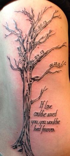 50 Must-See Family Tree Tattoos Rosen Tattoo Frau, Tree Tattoo Men, Family Tree Tattoo, Remembrance Tattoos, Tree Tattoo Designs, Tattoos Geometric, Tree Of Life Tattoo, Memorial Tattoo, Memorial Tattoos