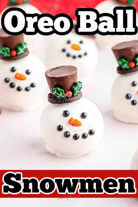 Oreo Snowman Balls, Snowman Oreo Balls, Spilled Ice Cream, Oreo Snowman, Oreo Ball, Christmas Oreo, Oreo Balls Recipe, Oreo Truffle, Oreo Cookie Balls