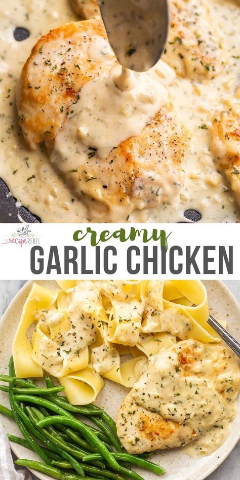 Baked chicken breast is cooked to tender and moist perfection in less than 20 minutes in a simple, but flavorful seasoning mixture. Chicken With Garlic, Creamy Garlic Chicken, Healthy Dinner Recipes For Family, Garlic Chicken Recipes, Dinner Recipes Healthy, Health Dinner, Dinner Recipes For Family, Health Dinner Recipes, Creamy Garlic