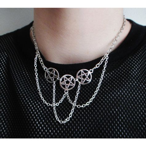 Pentagram Choker, Pastel Goth Choker, Occult Jewelry, Goth Choker Necklaces, Goth Things, Moon Choker, Loop Necklace, Pagan Necklace, Fashion Alternative