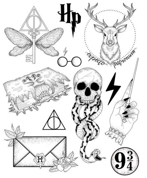 Harry Potter Tattoo Sleeve, Hp Tattoo, Christian Sleeve Tattoo, Harry Potter Tattoos, Harry Potter Tattoo, Racun Shopee, Harry Potter Drawings, Nails For Kids, Harry Potter Art