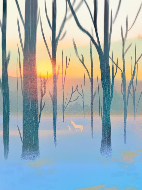 Snow Forest Illustration, Snow Forest, Winter Illustration, Forest Illustration, Artist Alley, Chappell Roan, Visual Development, Environmental Art, Children's Book Illustration