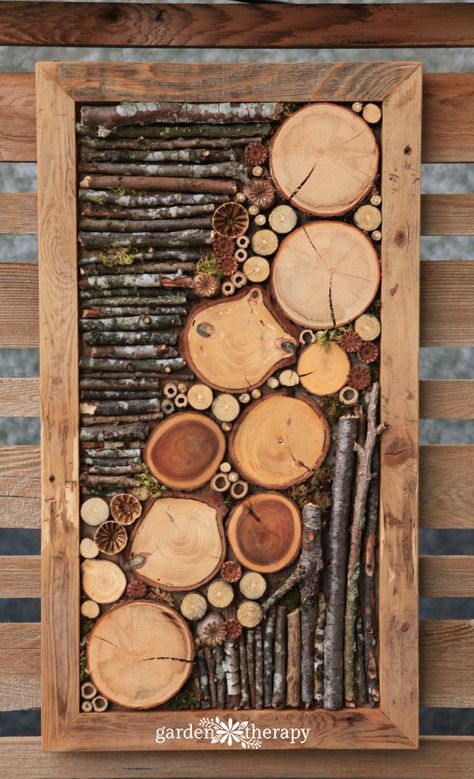 Diy Bug Hotel, Therapy Garden, Four Seasons Art, Tre Kunst, Garden Therapy, Bug Hotel, Branch Art, Wood Slice Art, Fence Art